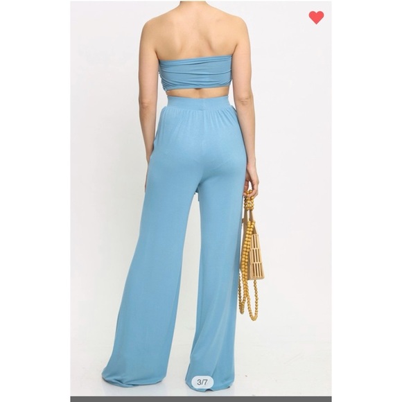 Blue bandeau crop top and pant set - Picture 3 of 6